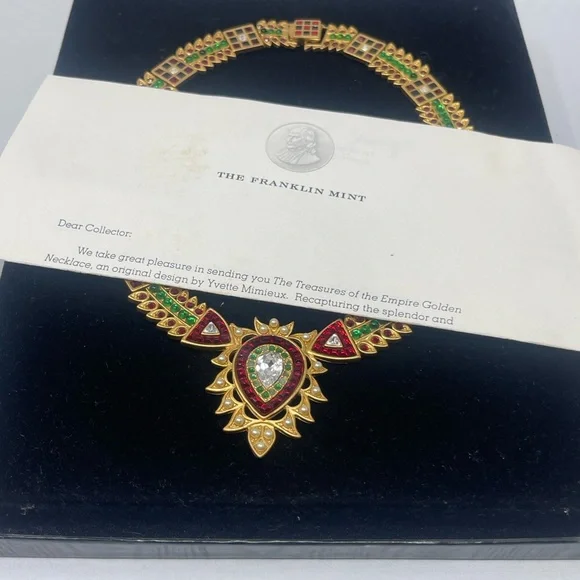 Franklin Mint Gold and Green Necklace with Red Accents - Picture 9 of 12